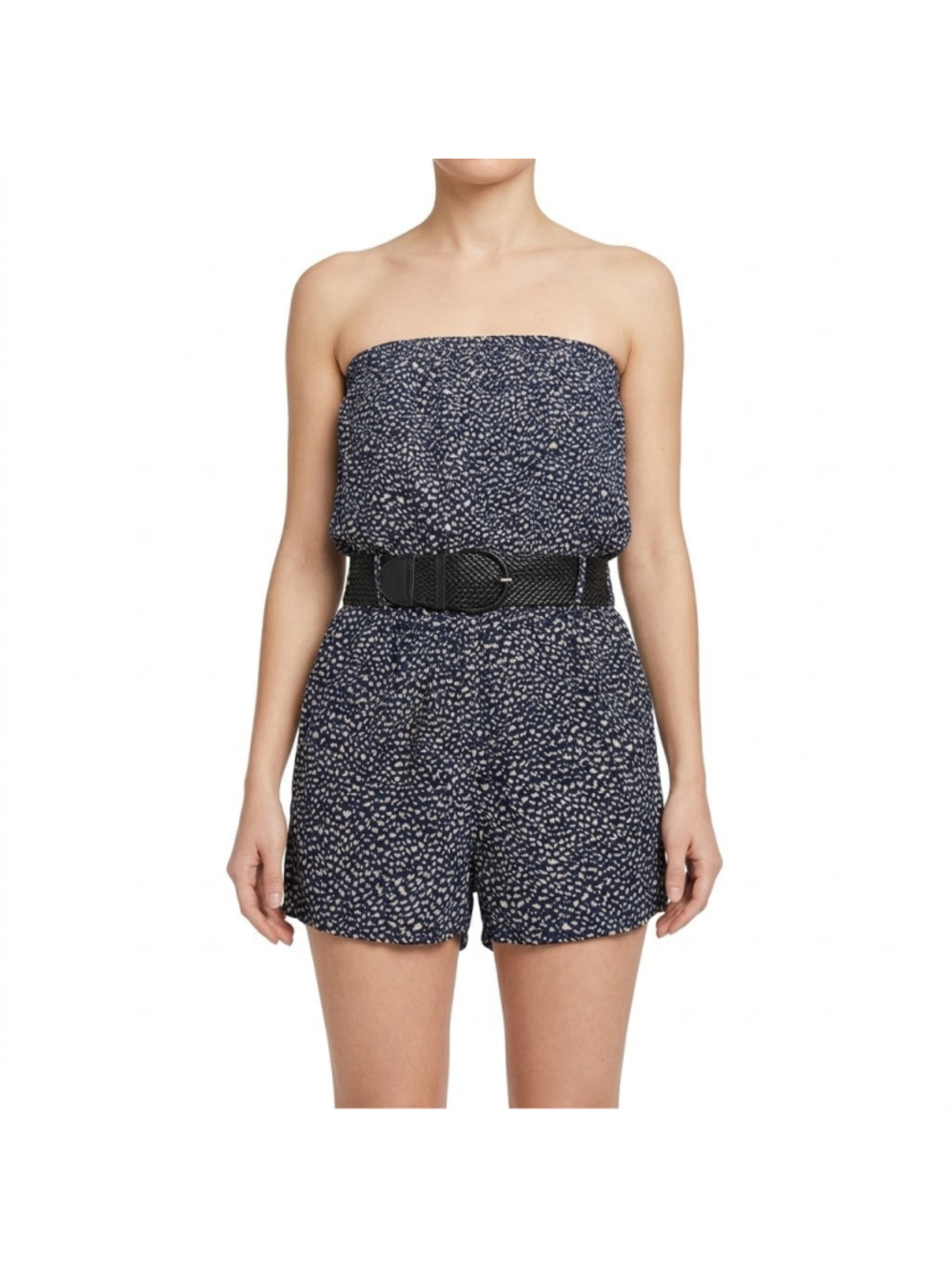 Urban Behavior Rebel Blue Strapless Romper Jumpsuit Belted Black Printed Size S